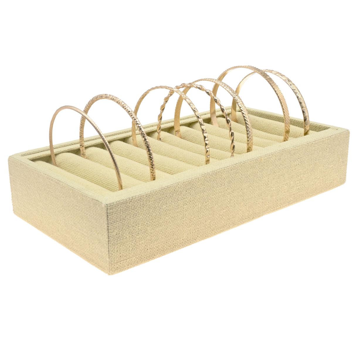 Tan Linen 9 Slot Jewelry Bangle Display Tray