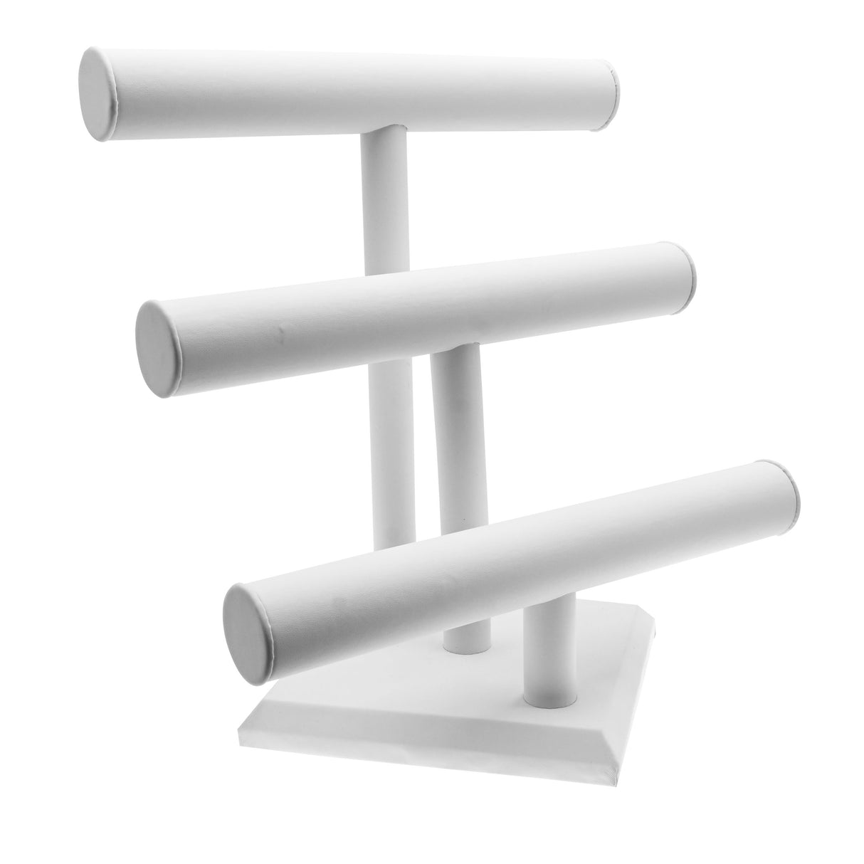 White Leatherette 3 Tier Jewelry Display T-Bar Stand