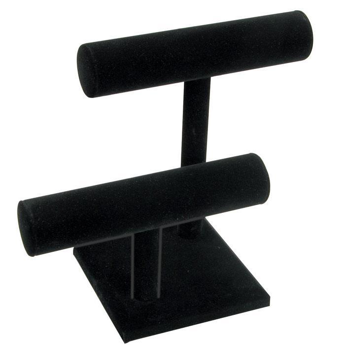 Black Velvet Offset 2 Tier Jewelry Display T-Bar Stand