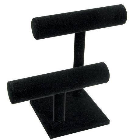 Black Velvet Offset 2 Tier Jewelry Display T-Bar Stand