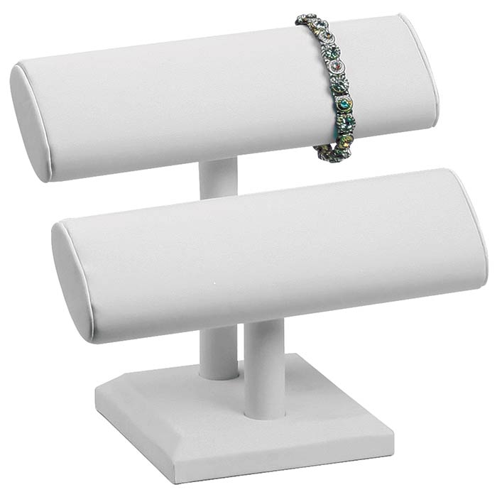 White Leatherette 2 Tier Oval Shaped Jewelry T-Bar Stand