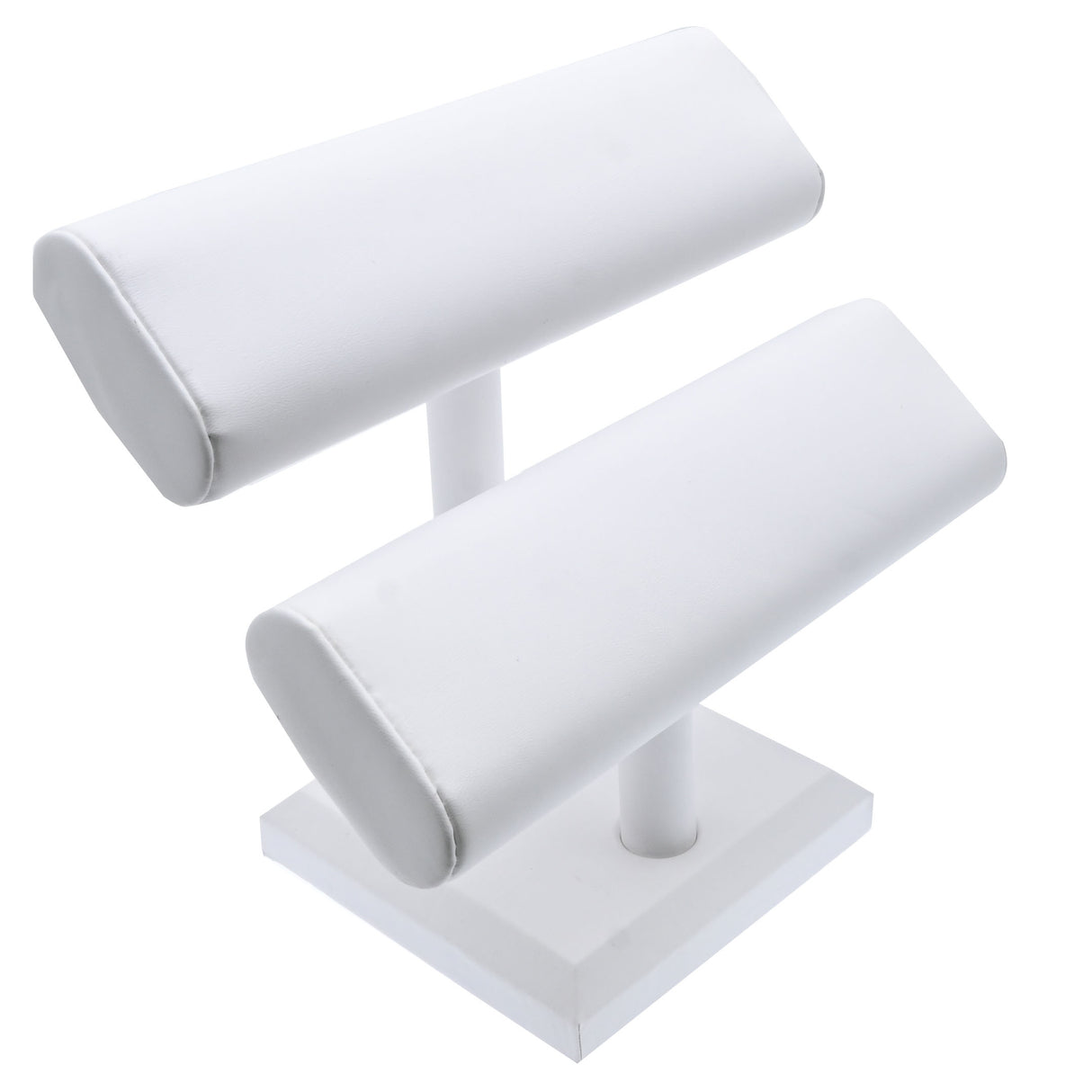 White Leatherette 2 Tier Oval Shaped Jewelry T-Bar Stand