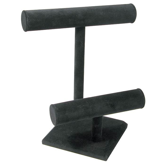 Black Velvet Dual 2 Tier Jewelry T Bar Display Stand