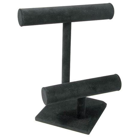 Black Velvet Dual 2 Tier Jewelry T Bar Display Stand
