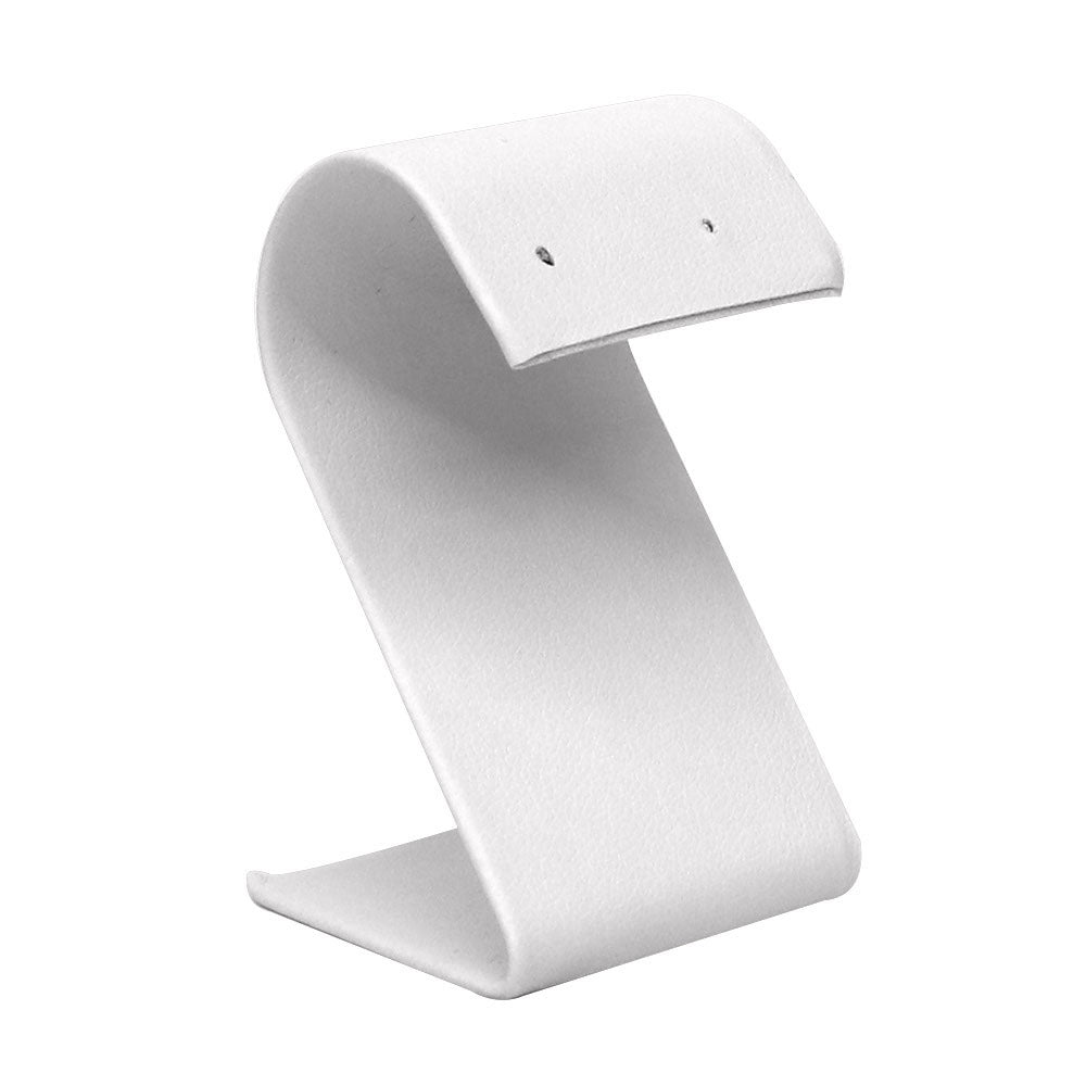 Curved White Leatherette Jewelry Earring Display Stand, 2-1/4" Tall