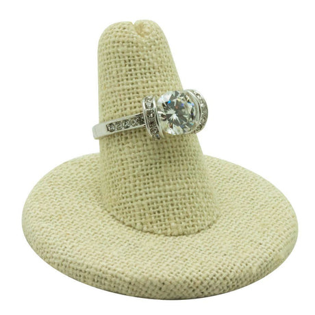Beige Linen Single Finger Jewelry Ring Display, 1-1/4" Tall
