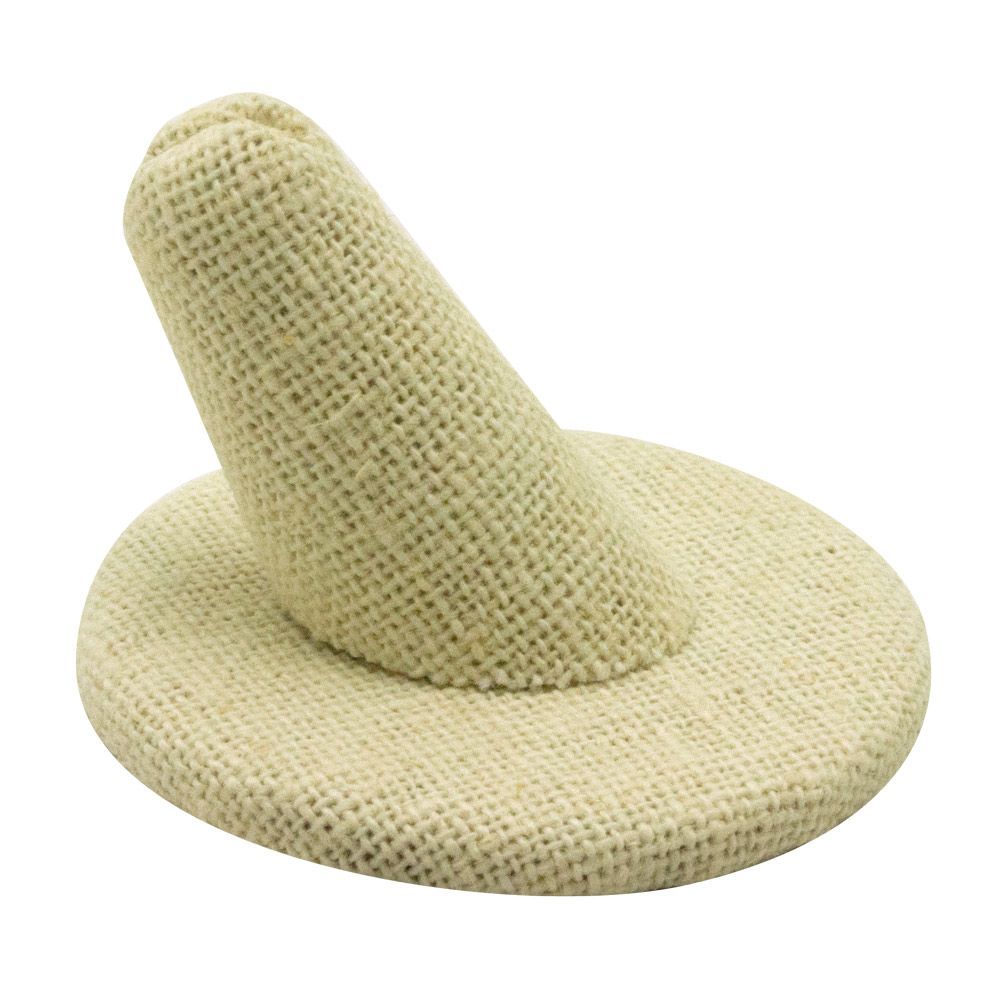 Beige Linen Single Finger Jewelry Ring Display, 1-1/4" Tall
