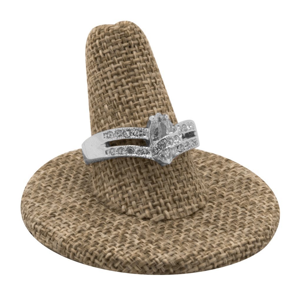 Brown Burlap Jewelry Ring Display Stand, 1-1/4" Tall