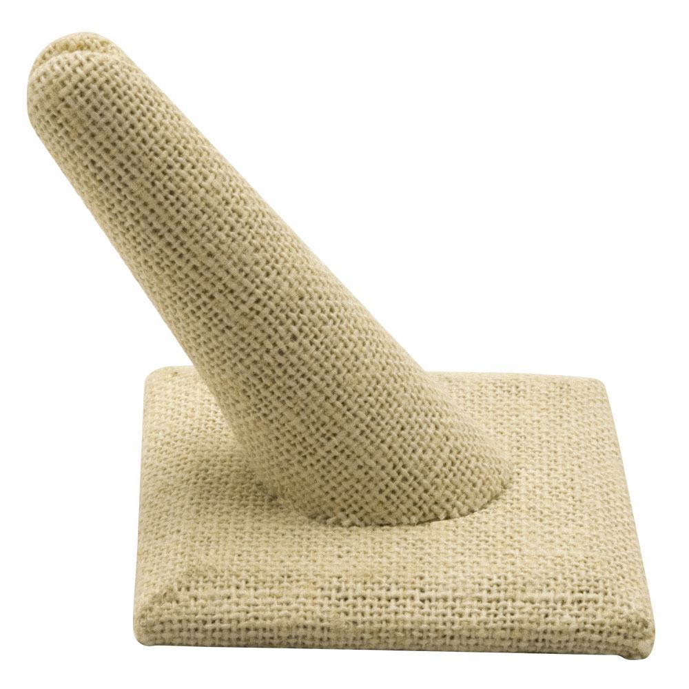 Beige Linen Square Base Single Finger Jewelry Ring Display