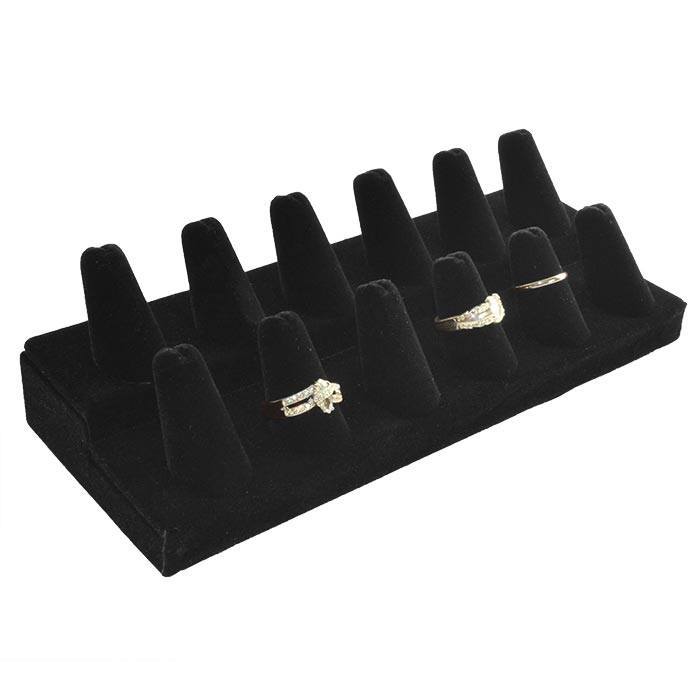 Black Velvet 12 Finger Jewelry Ring Display Stand