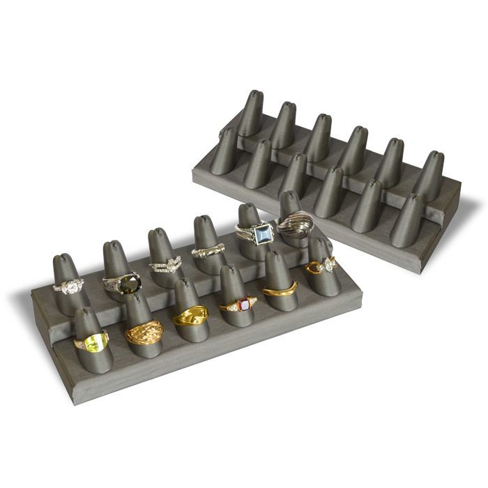Steel Grey Leatherette 12 Finger Jewelry Ring Display Stand