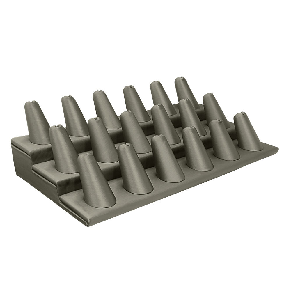Steel Grey Leatherette 3 Tier 18 Finger Jewelry Ring Display Stand