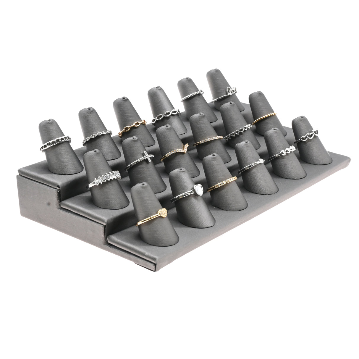 Steel Grey Leatherette 18-Finger Ring Display