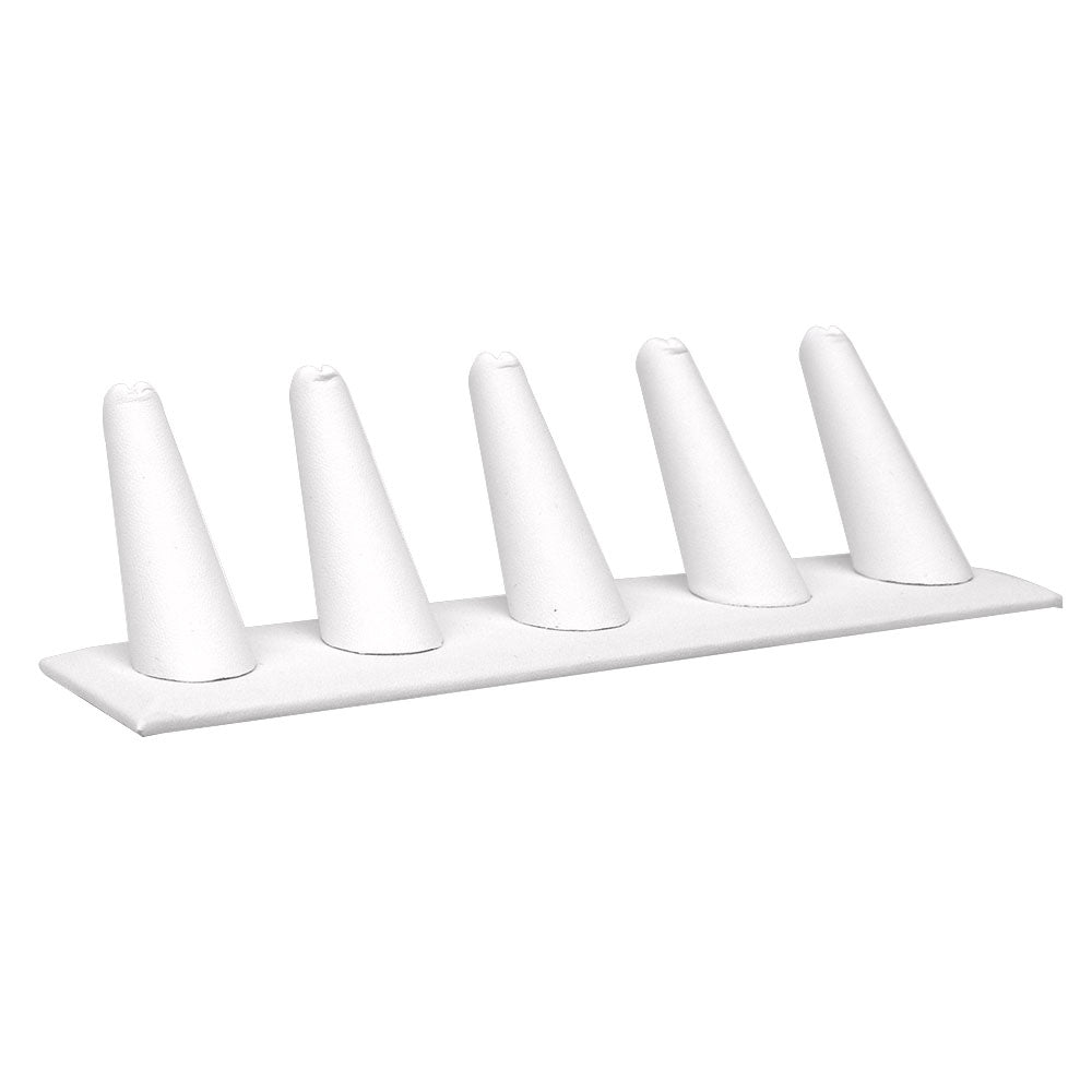 White Leatherette 5 Finger Jewelry Ring Display Stand