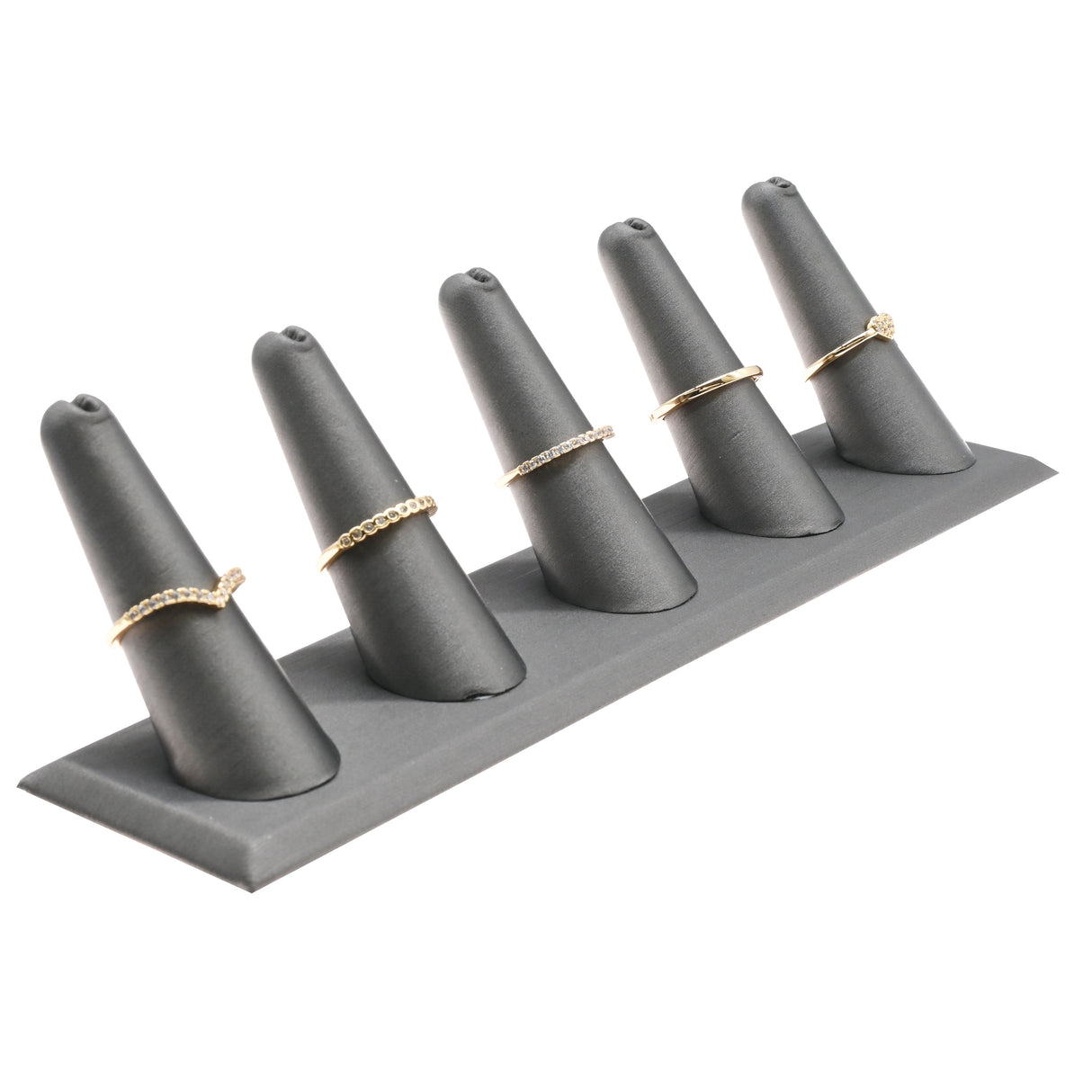 Steel Grey Leatherette 5-Finger Jewelry Ring Display Stand