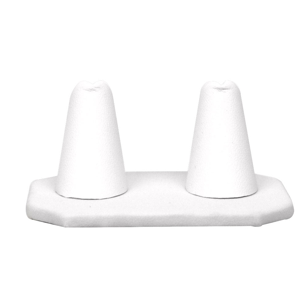White Leatherette Dual Jewelry Ring Display Stand