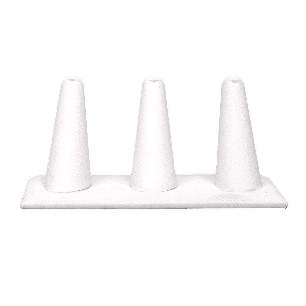 3 Finger White Leatherette Jewelry Ring Display Stand