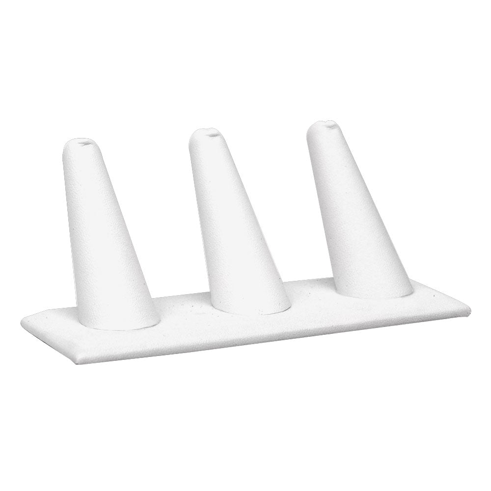3 Finger White Leatherette Jewelry Ring Display Stand