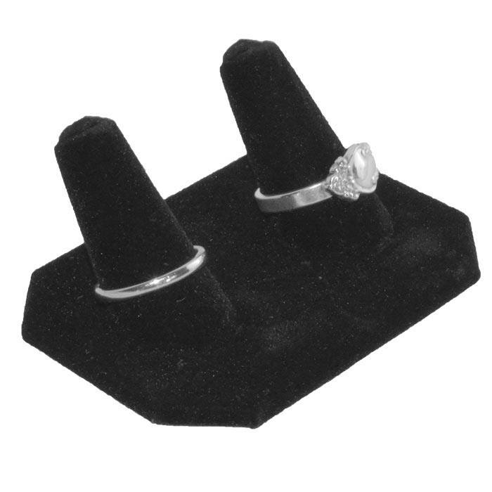 Black Velvet Dual Finger Jewelry Ring Display, 1-1/4" Tall