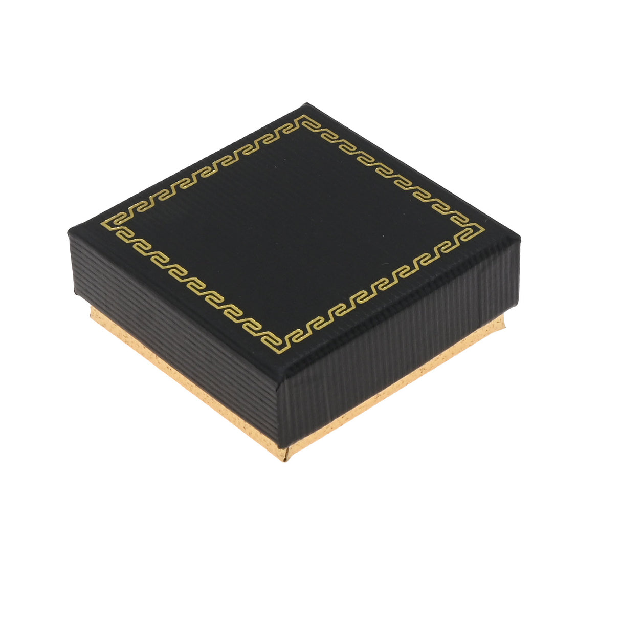 Black & Gold Two-Piece Jewelry Gift Box with Velvet Lining – 3" x 3" x 1-1/8" H