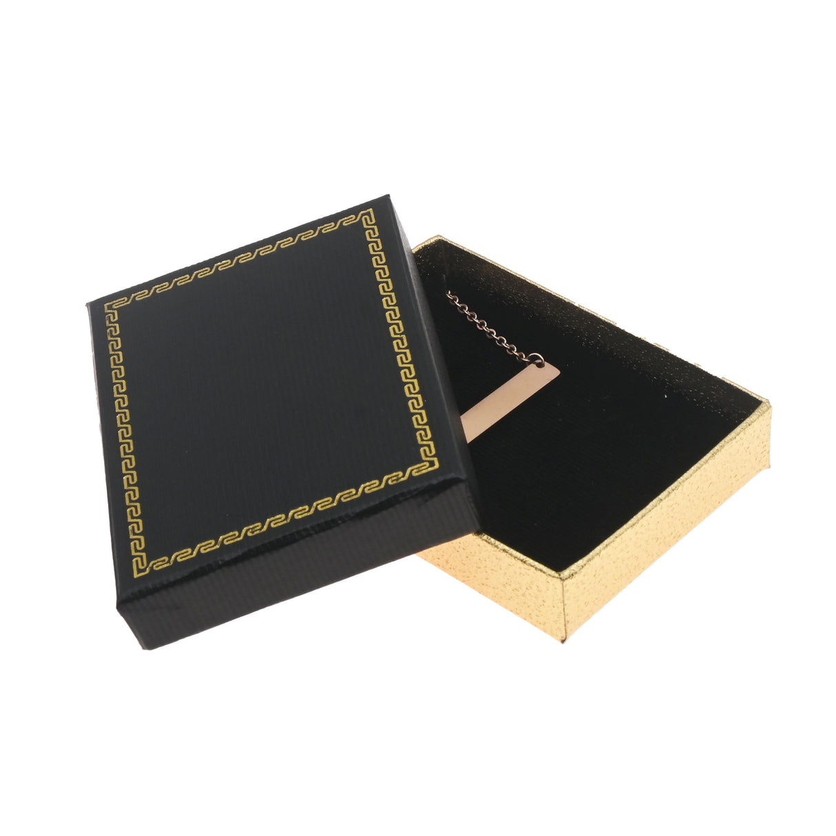 Black & Gold Two-Piece Pendant Gift Box with Velvet Lining – 2-1/2" x 3-1/2" x 3/4" H