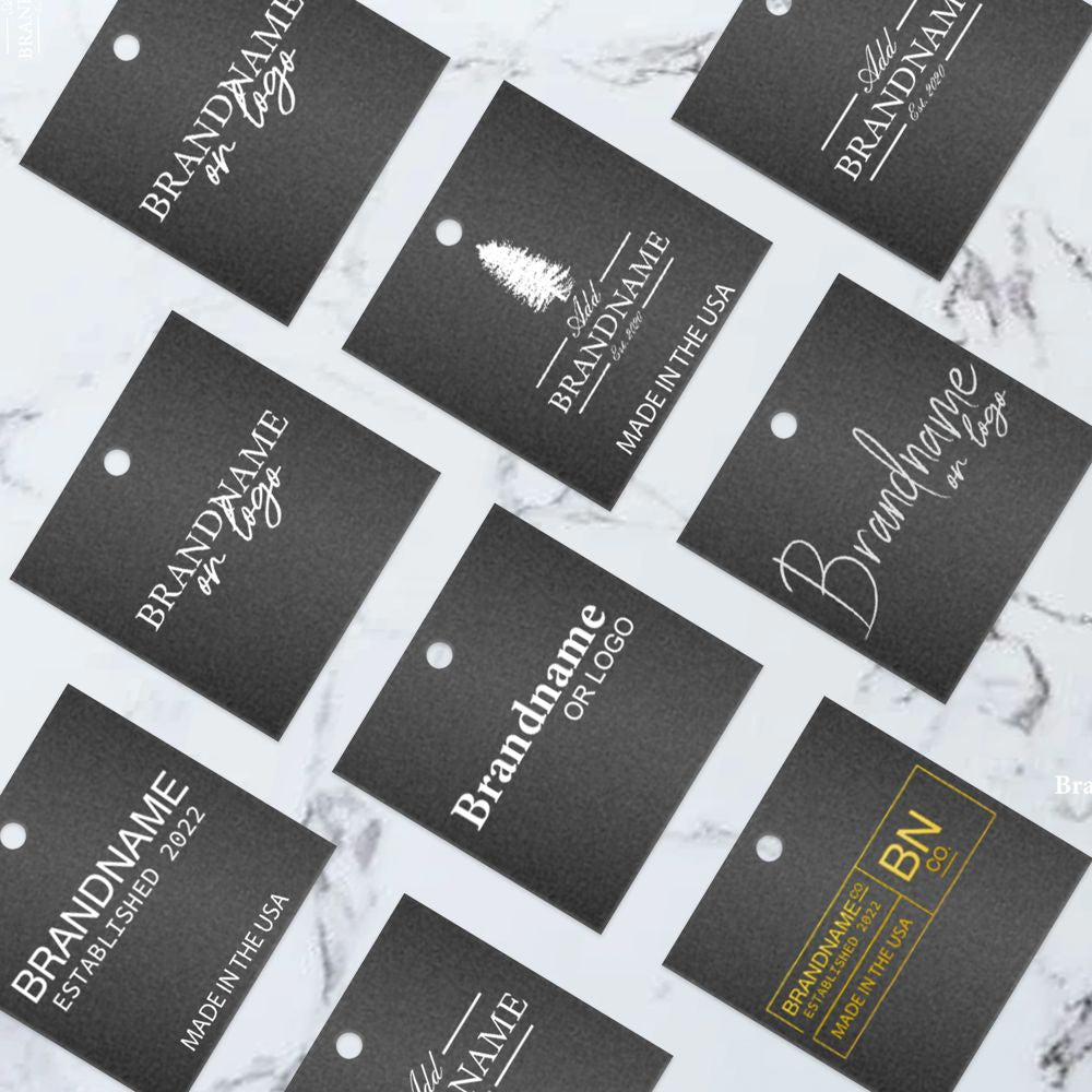 Shimmer Black Custom Hang Tag Square - 2" x 2" (100 pcs)