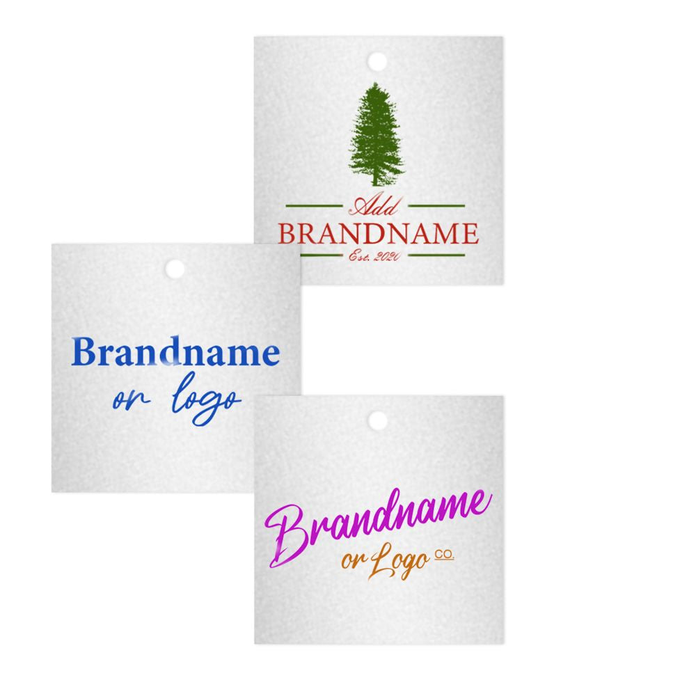 Shimmer Silver Custom Hang Tag Square - 2" x 2" (100 pcs)