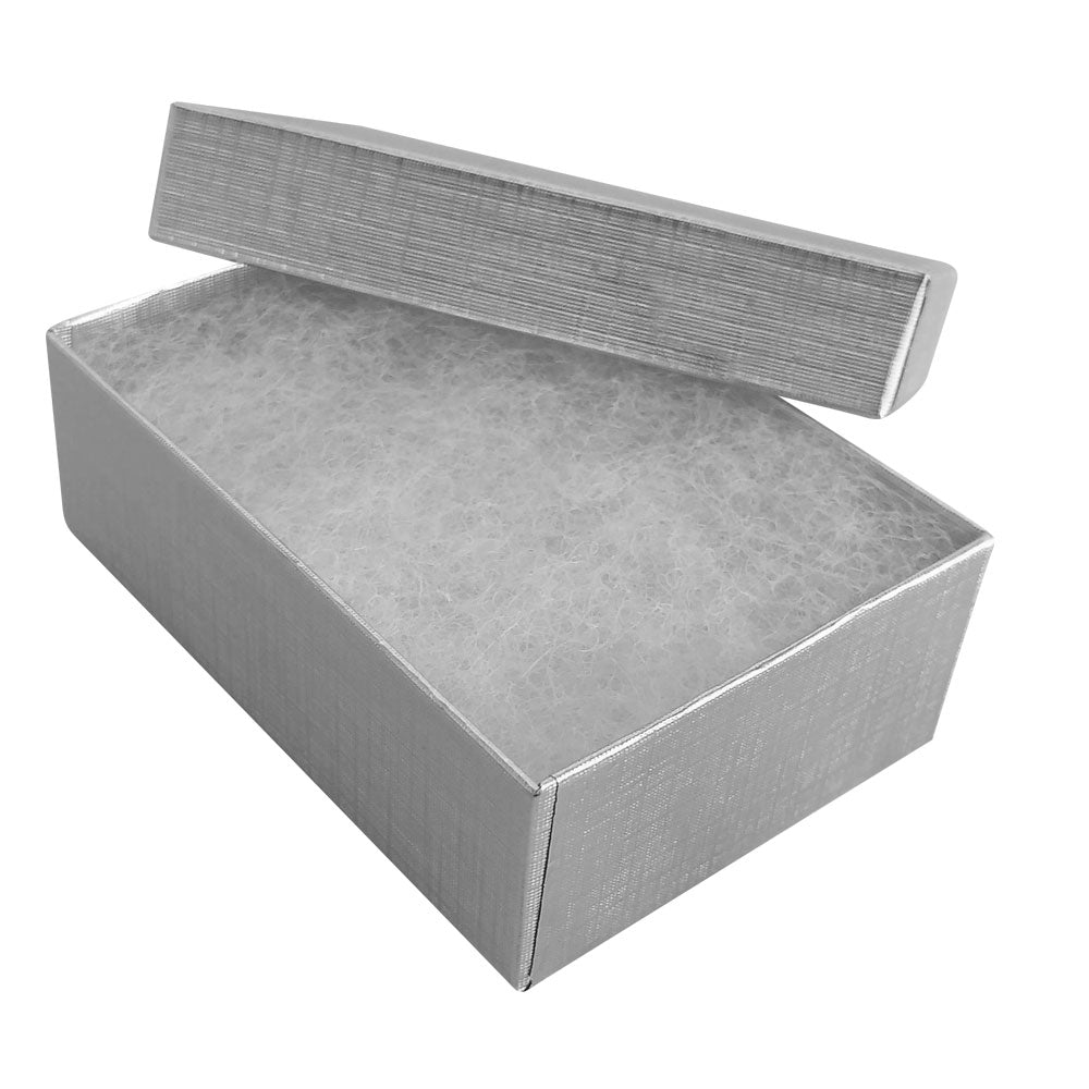 Silver Linen Pattern Paper Cotton Filled Jewelry Gift Boxes #32