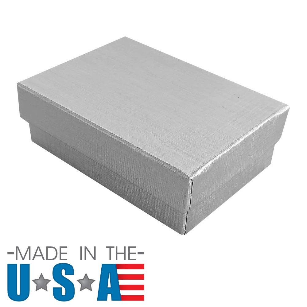 Silver Linen Pattern Paper Cotton Filled Jewelry Gift Boxes #32