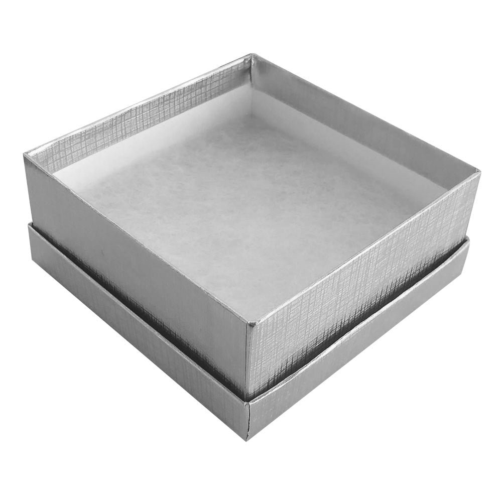 Silver Linen Pattern Paper Cotton Filled Jewelry Gift Boxes #34