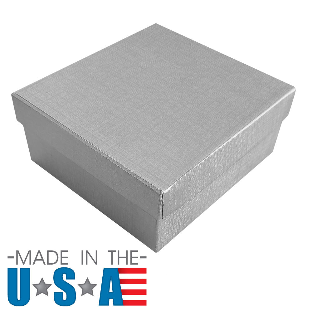 Silver Linen Pattern Paper Cotton Filled Jewelry Gift Boxes #34