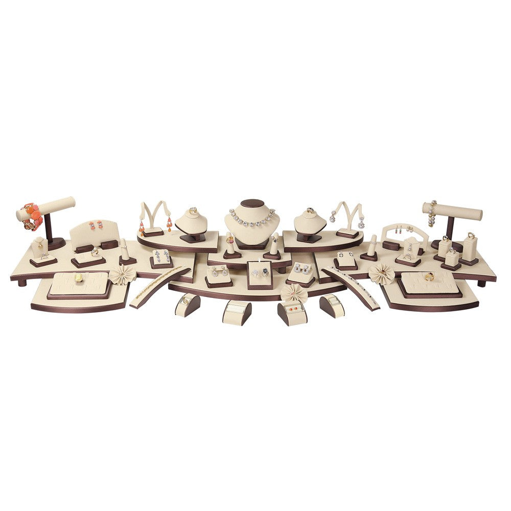57-Piece Beige & Steel Brown Leatherette Jewelry Showcase Display Set