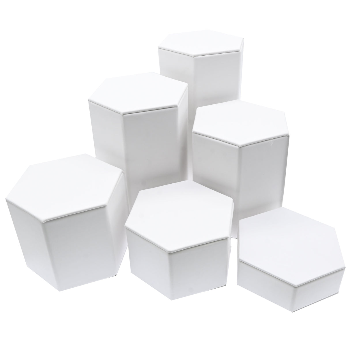 6 Piece White Leatherette Jewelry Display Set Riser Shelf