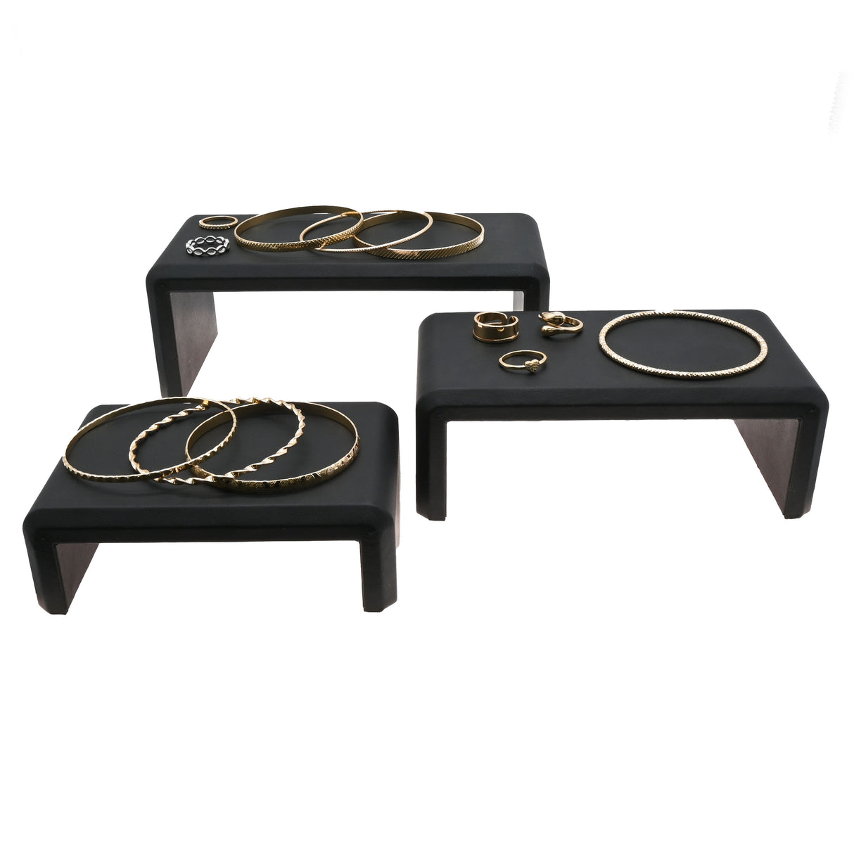 Black Leatherette 3 Piece Tiered Riser Display Set