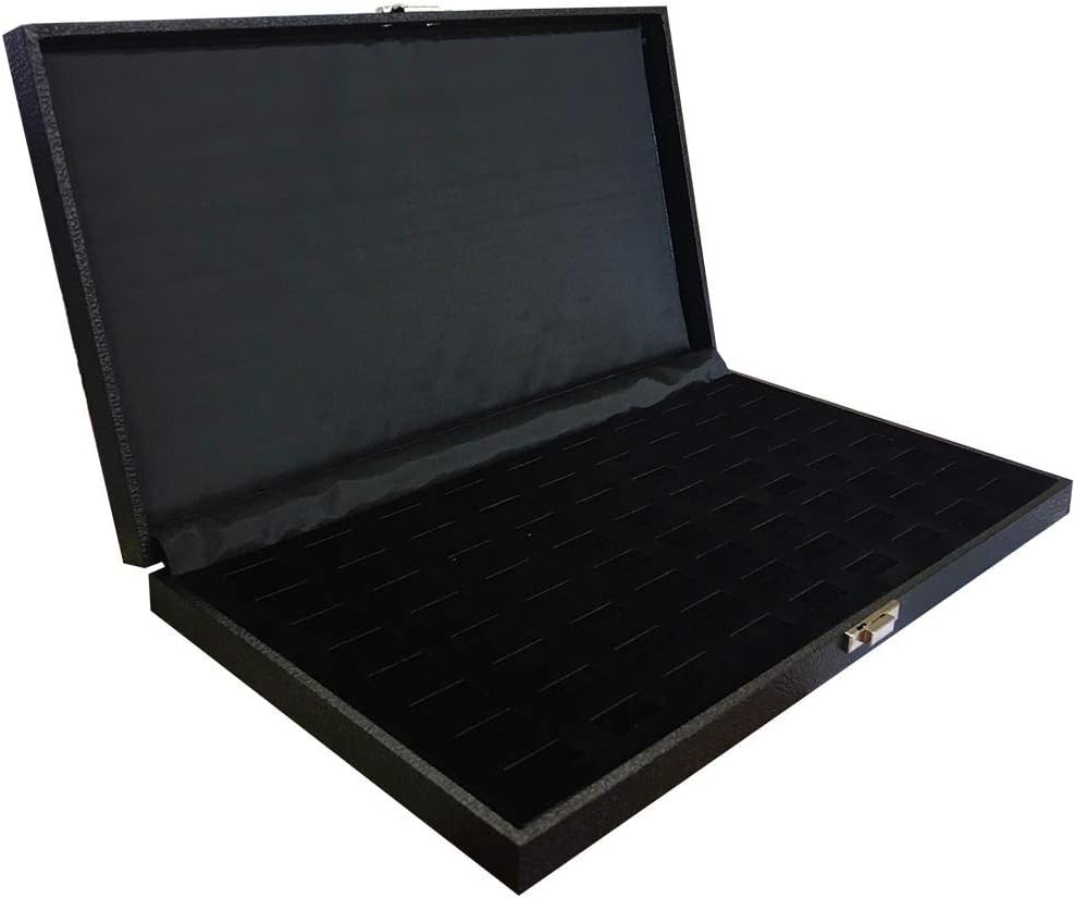 Black Leatherette Ring Case - 72 Wide Slot Travel Organizer with Latch