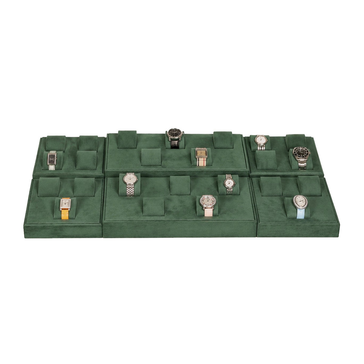 Green Suede 24-Slot Watch Display Set