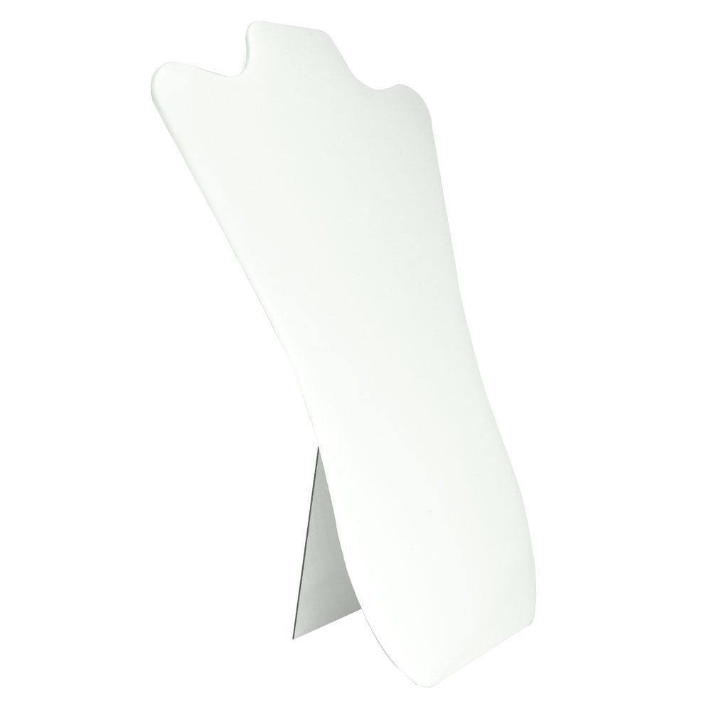 White Leatherette Curved Jewelry Necklace Display Easel, 14" Tall