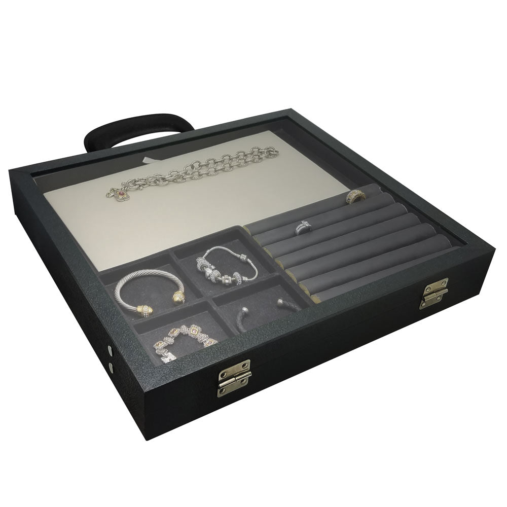 Glass Top Portable Jewelry Showcase Display Tray