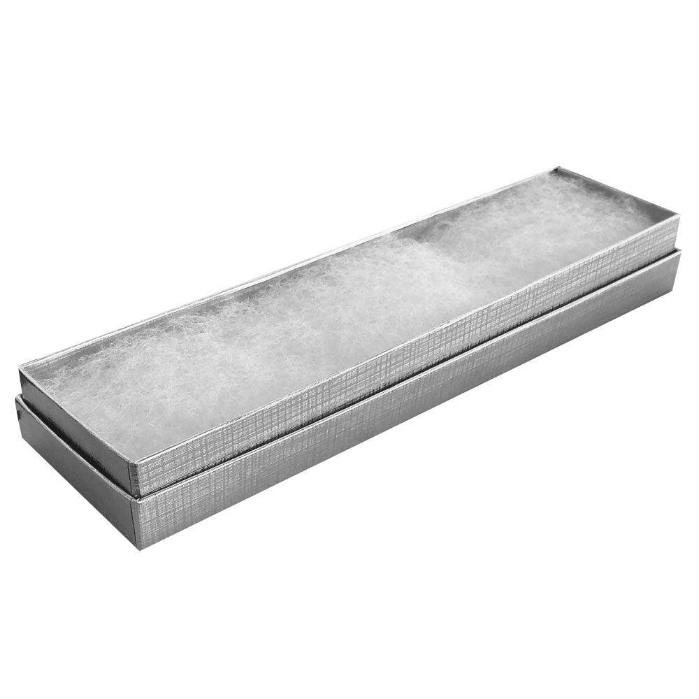 Silver Linen Pattern Paper Cotton Filled Jewelry Bracelet Gift Boxes #82