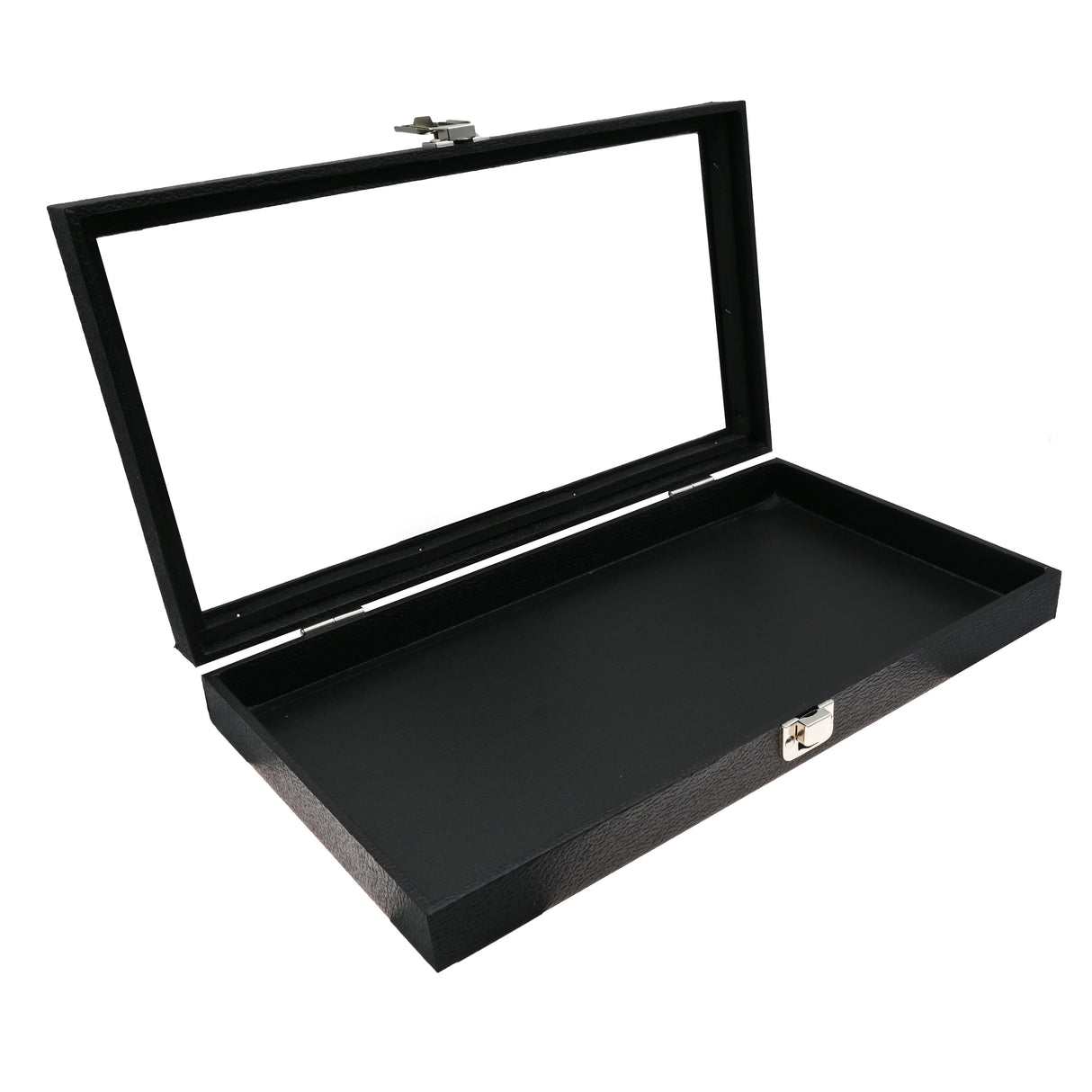 Black Leatherette Jewelry Tray with Glass Lid and Latch