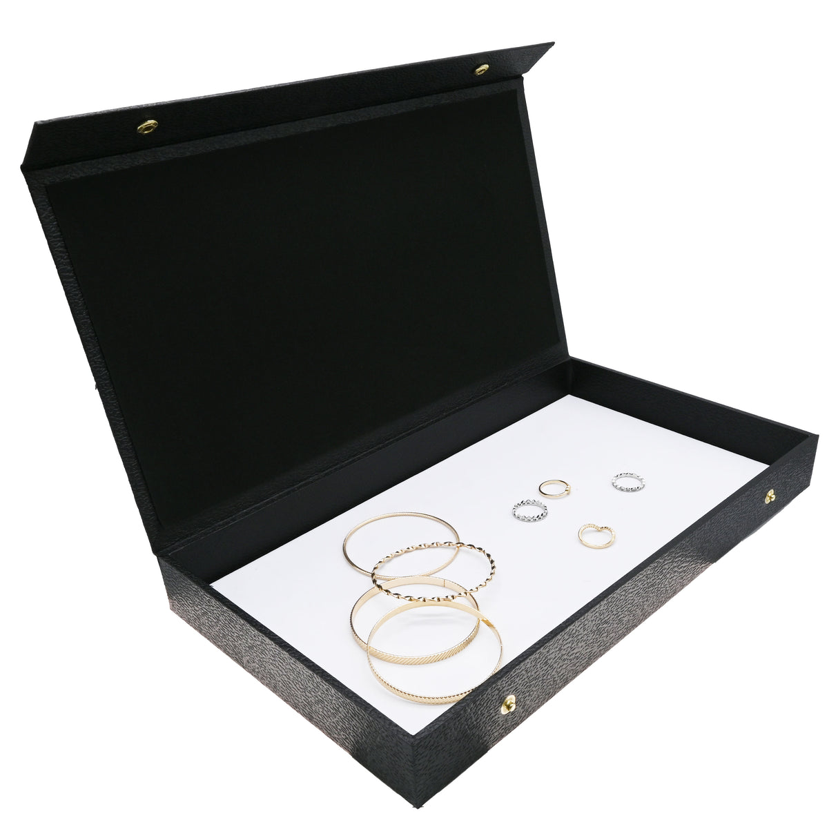 Black Leatherette Jewelry Display Tray with Snap Lid, 1½" Tall