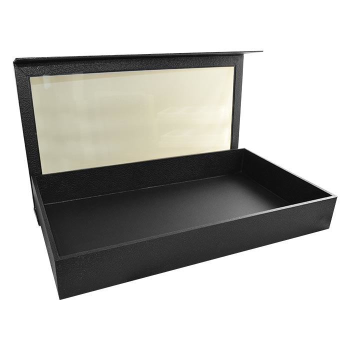 Black Leatherette with Magnetic Clear Lid Display Tray, 2" Tall