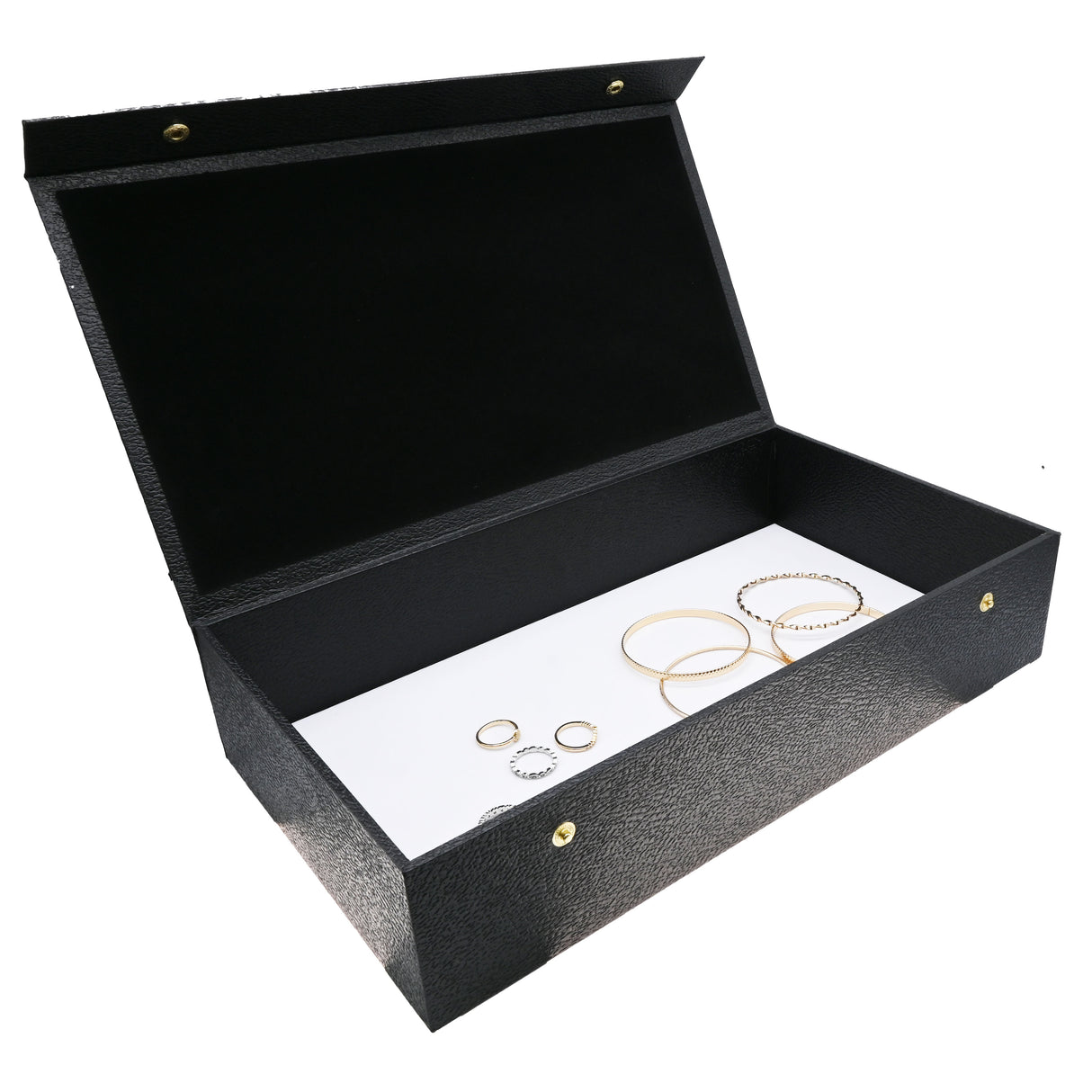Black Leatherette Jewelry Display Tray with Snap Lid, 3" Tall
