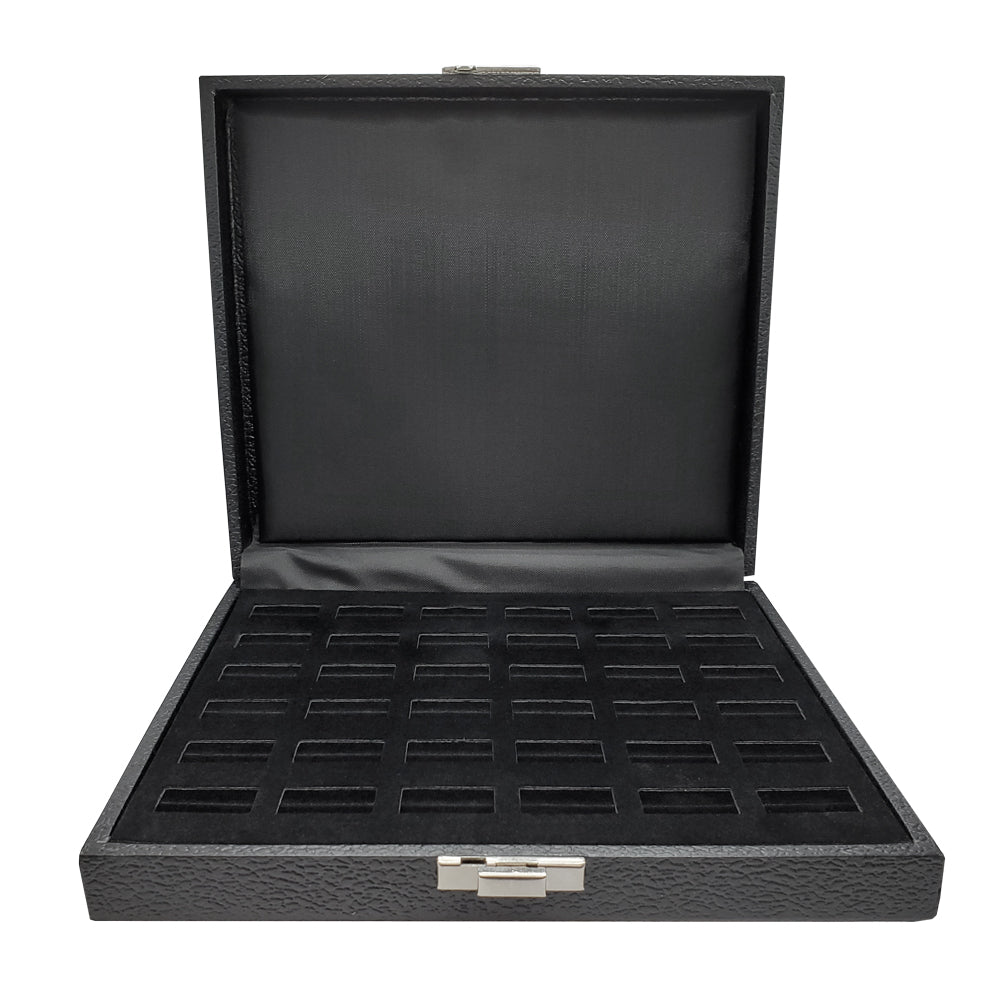 Black Leatherette Wide Slot Jewelry Ring Tray Travel Case, Holds 36 Rings