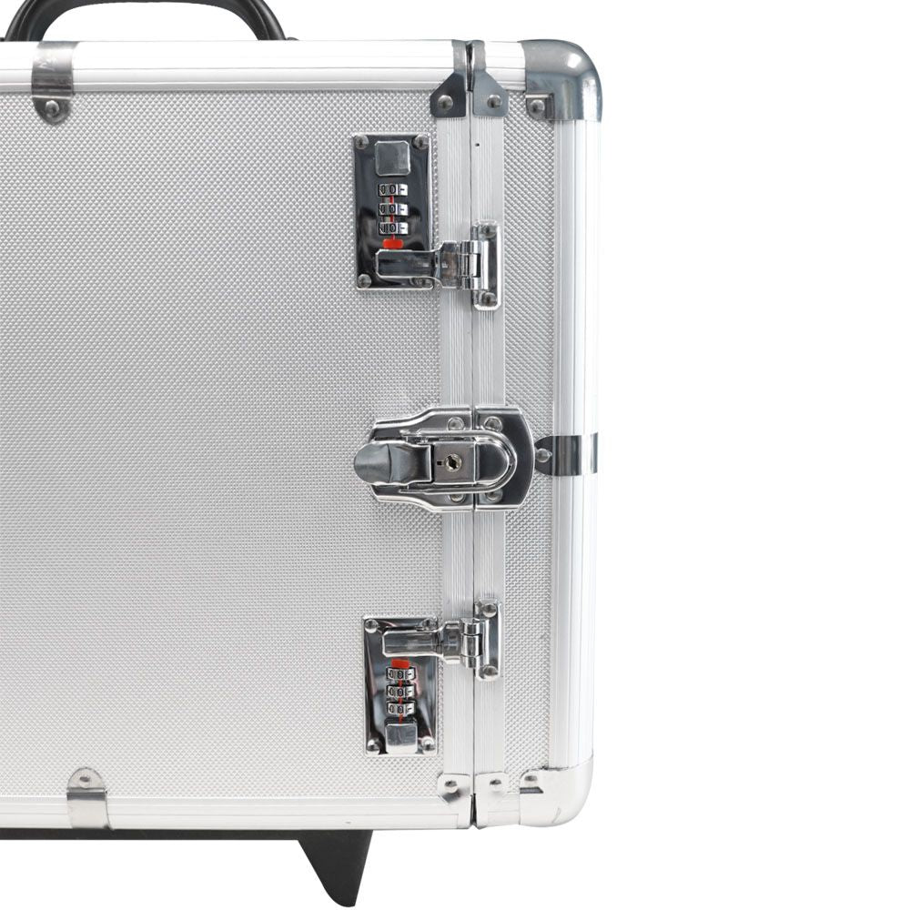 Aluminum Jewelry Tray Carrying Case with Wheels, Holds 12 1" Trays