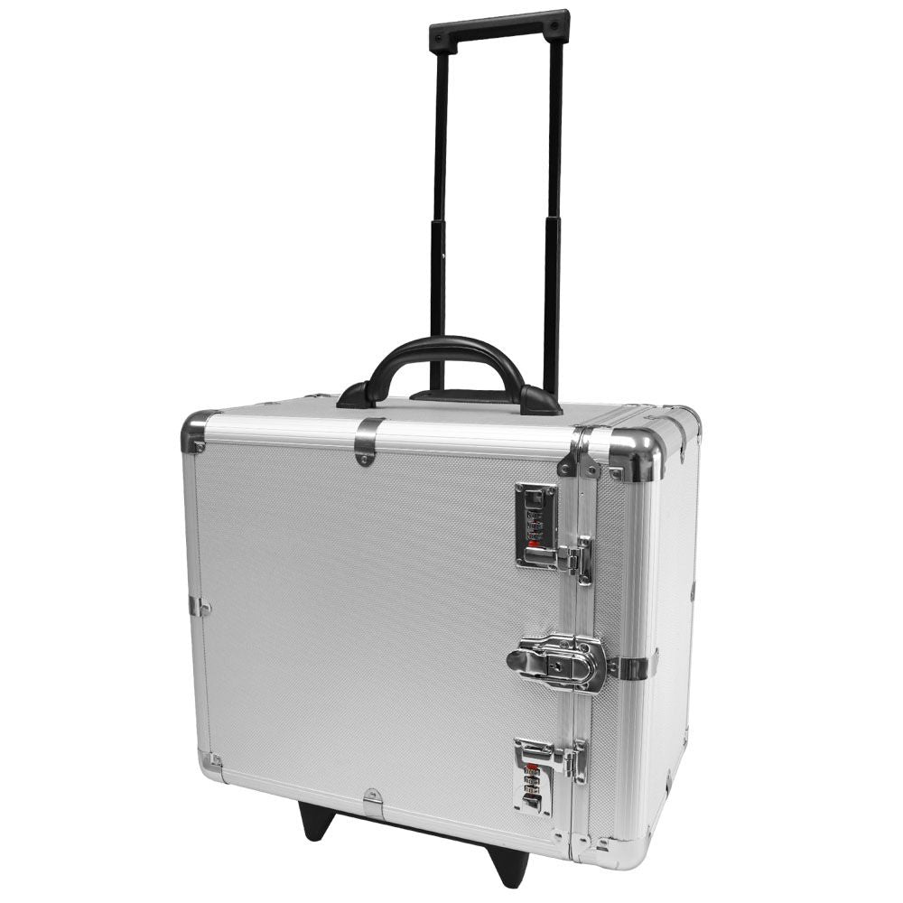 Aluminum Jewelry Tray Carrying Case with Wheels, Holds 12 1" Trays