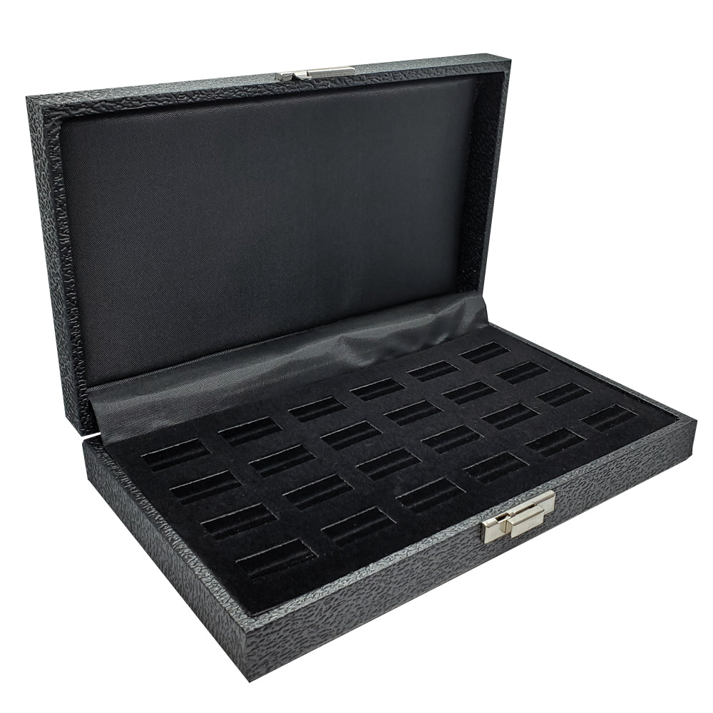 Black Leatherette Wide Slot Jewelry Ring Tray Travel Case, Holds 24 Rings