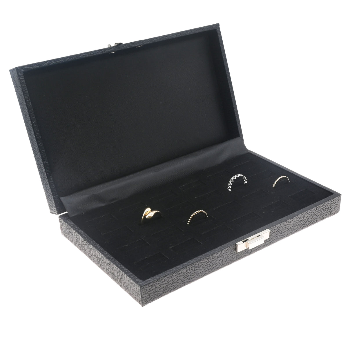 Black Leatherette Ring Travel Case - 24 Wide Slots