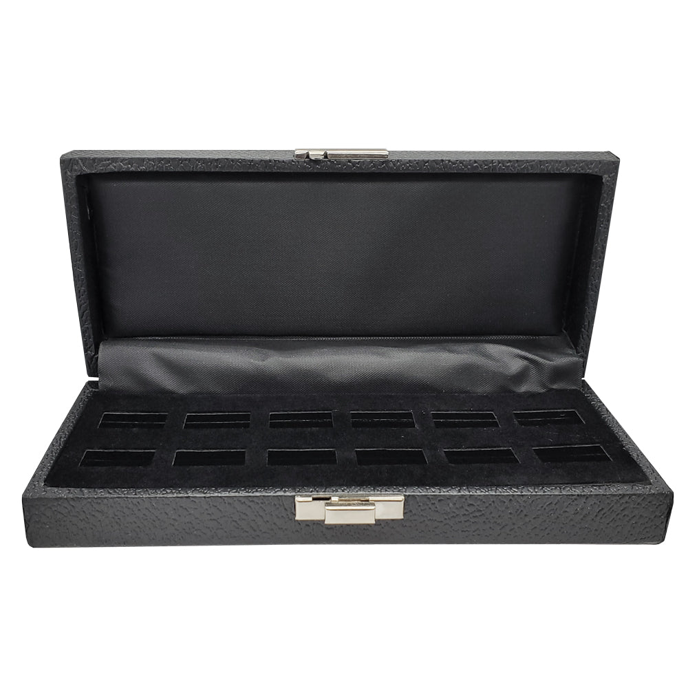 Black Leatherette Wide Slot Jewelry Ring Tray Travel Case - 12 Rings