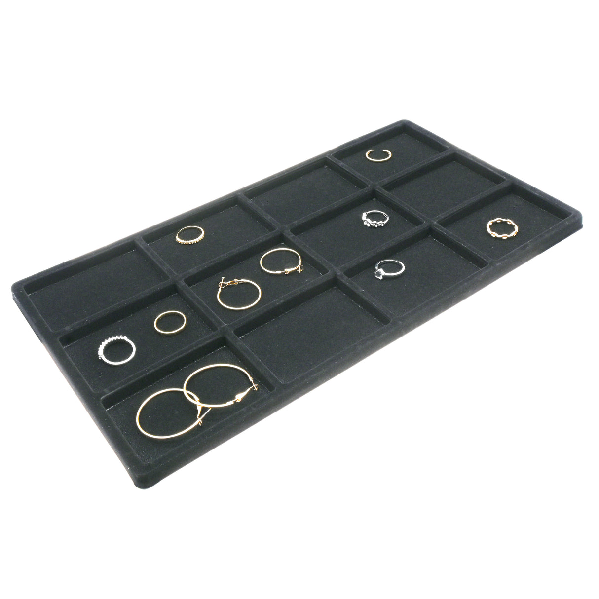 12-Compartment Black Flocked Jewelry Tray Liner - Full Size